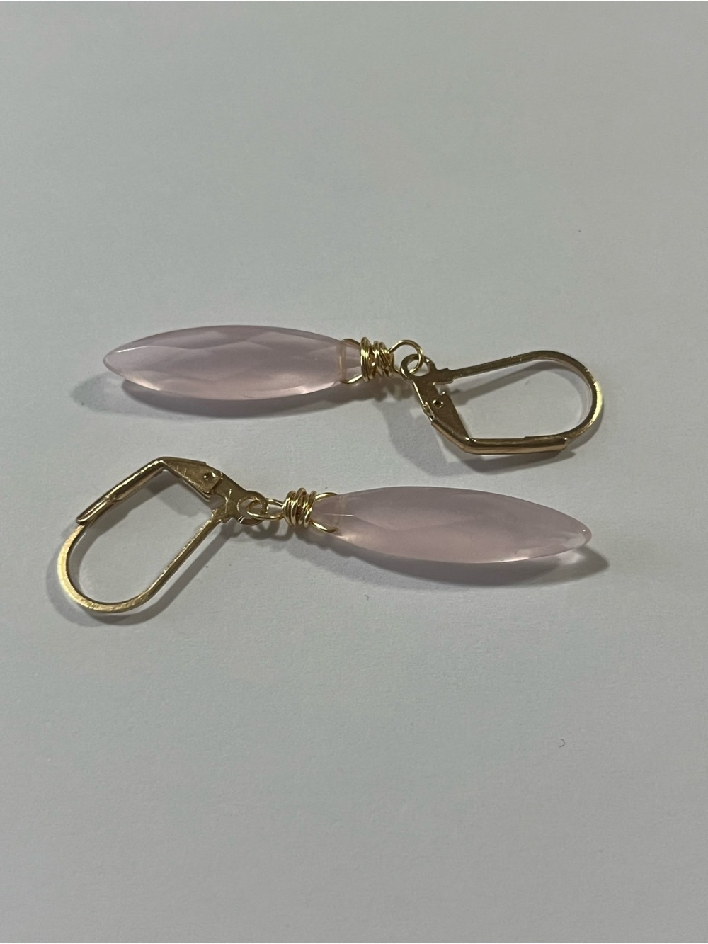 Pale Pink Chalcedony Marquis Earrings Gold Tone Nickel Free - Picture 4 of 5